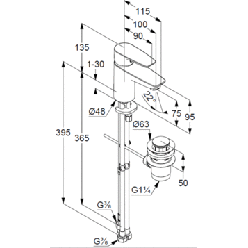 Смеситель KLUDI PURE&SOLID 342760575 для раковины на одно отверстие однорычажный с донным клапаном