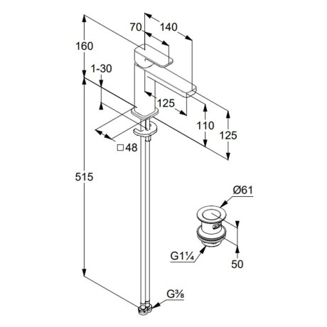 Смеситель KLUDI RENON 42288N275 для раковины на одно отверстие однорычажный с донным клапаном