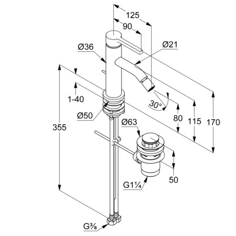 KLUDI NOVA FONTE Pura, однорычажный смеситель для биде, арт. 20216N115