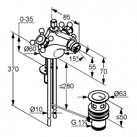 Смеситель KLUDI ADLON 51211052 для биде двухвентильный