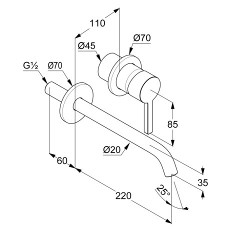 KLUDI NOVA FONTE Pura, настенный смеситель для умывальника, арт. 202450515