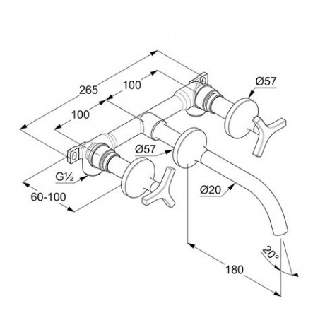 Смеситель KLUDI NOVA FONTE Déco 201440539 для раковины настенный встраиваемый со скрытой частью