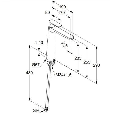 Смеситель KLUDI LOUVA 242860575 для раковины на одно отверстие высокий