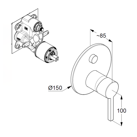 Смеситель KLUDI NOVA FONTE Puristic 20759N015 для ванны и душа встраиваемый внешняя часть с автоматическим переключателем воды PUSH&SWITCH