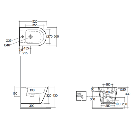 Биде KLUDI RESA R 23BIW0143 подвесное