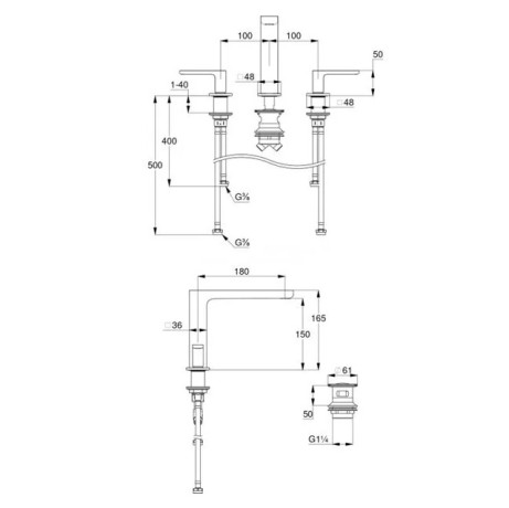 Смеситель KLUDI RENON 42393N075 для раковины на три отверстия двухвентильный
