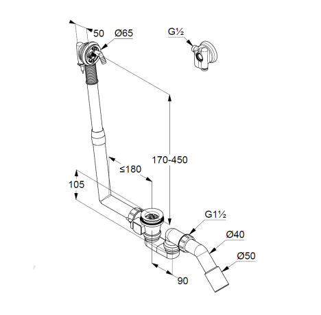 Сифон KLUDI ROTEXA 2120005N-00 для ванны слив-перелив с наливом