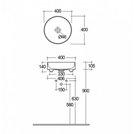 Раковина KLUDI RESA R 58CW1043 накладная без перелива