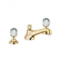 Смеситель KLUDI ADLON 5104645G4 для раковины на три отверстия двухвентильный низкий излив хрустальные рукоятки «Made with Swarovski® Elements» позолоченный 23 кар