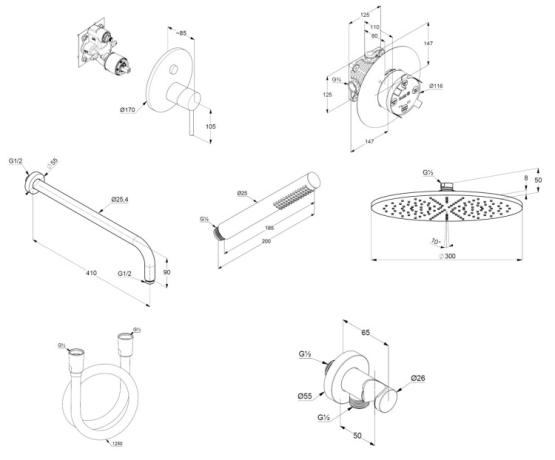 Комплект KLUDI BOZZ 38658N076 душевой 7 в 1 верхний душ 300 мм