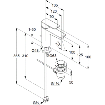 Смеситель KLUDI PURE&STYLE 402900575 для раковины на одно отверстие однорычажный с донным клапаном