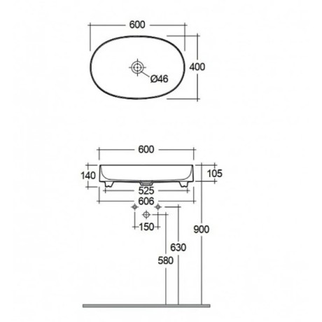 Раковина KLUDI RESA O 58CW2053 накладная без перелива