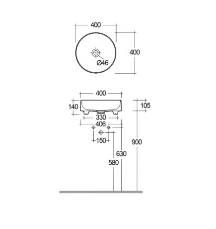 Раковина KLUDI RESA R 58CW10O2 накладная без перелива