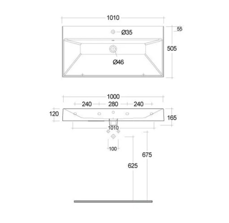 Раковина KLUDI RESA 59WW10143 подвесная с одним отверстием с переливом