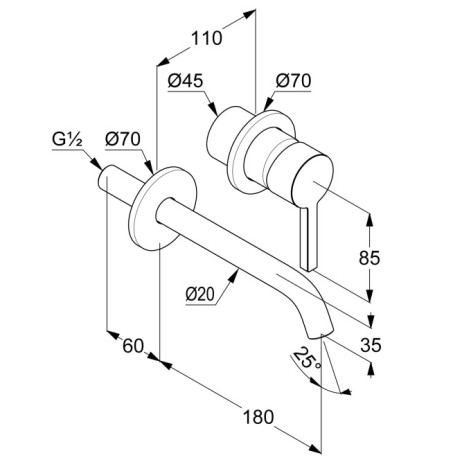 KLUDI NOVA FONTE Pura, настенный смеситель для умывальника, арт. 20244N215