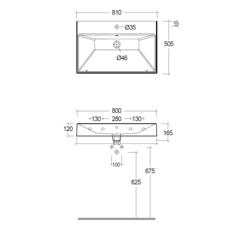 Раковина KLUDI RESA 59WW8143 подвесная с одним отверстием с переливом