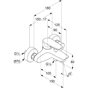 Смеситель KLUDI PURE&SOLID 346810575 для ванны с изливом с подключением шланга