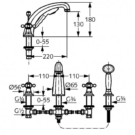 Смеситель KLUDI ADLON 51524452 для ванны на бортик