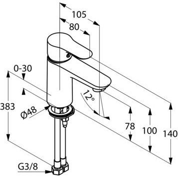 Смеситель KLUDI OBJEKTA 321260575 для раковины на одно отверстие однорычажный без донного клапана