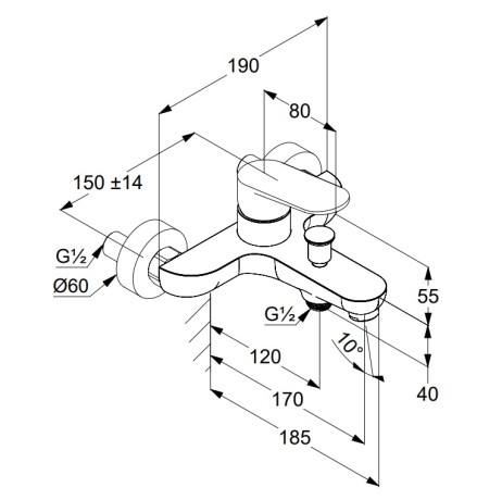 Смеситель KLUDI X1 326913975 для ванны с изливом с подключением шланга