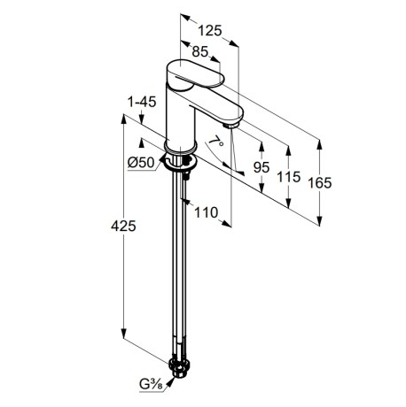 Смеситель KLUDI X1 322823975 для раковины на одно отверстие однорычажный без донного клапана