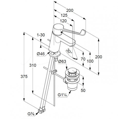 KLUDI PURE&EASY CARE Однорычажный смеситель на умывальник 70, c донным клапаном, арт. 372870565