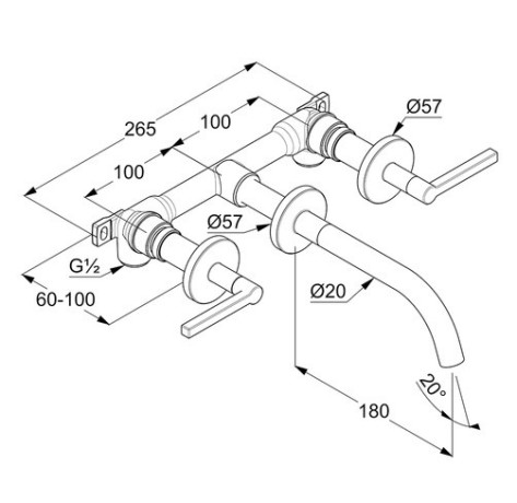 Смеситель KLUDI NOVA FONTE Puristic 20144N115 для раковины настенный встраиваемый со скрытой частью