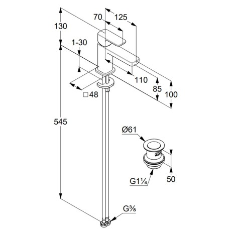 Смеситель KLUDI RENON 422665375 для раковины на одно отверстие однорычажный с донным клапаном